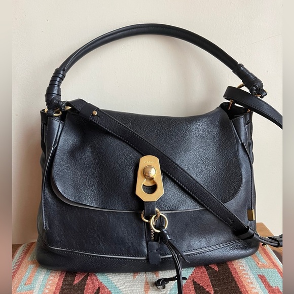 Chloe Handbags - Chloé • Black Leather Owen Flap Shoulder Bag Tote (read description)